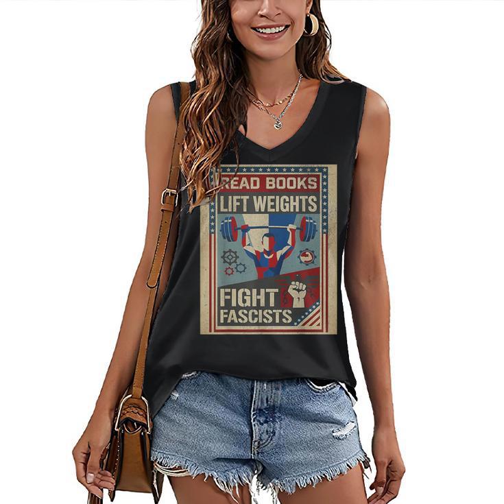 Vintage Style Read Books Lift Weights Fight Fascists Retro Women's V-Neck Tank Top