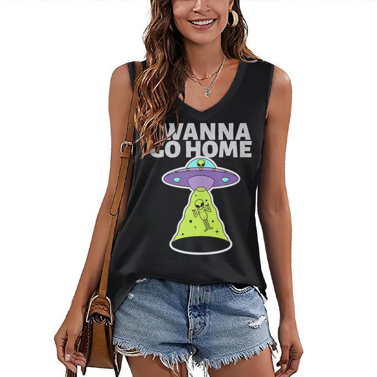 I Wanna Go Home Introvert UFO UAP Flying Saucer Trippy Alien Women's V-Neck Tank Top