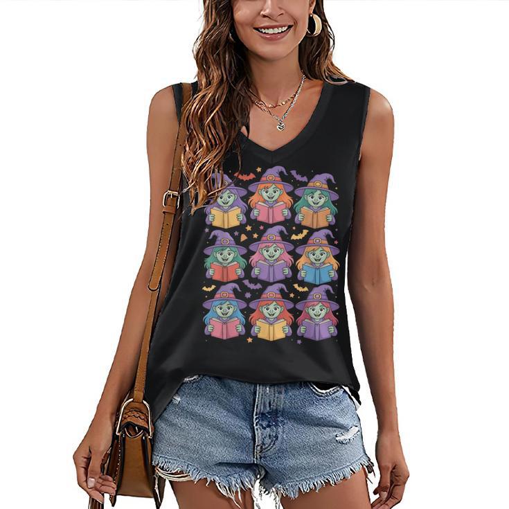 Witches Reading Books Halloween Cute Teens Kids Women's V-Neck Tank Top