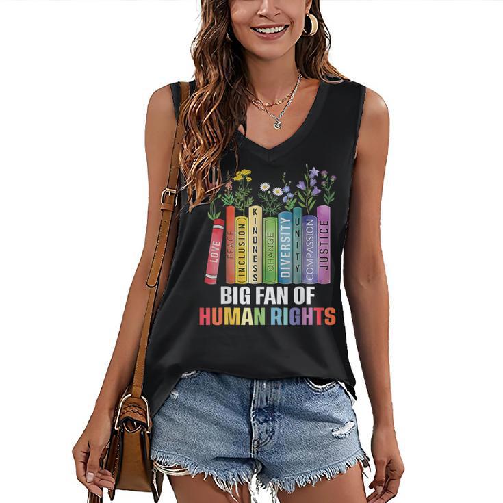 Women Floral Book Big Fan Of Human Rights Liberal Protest Women's V-Neck Tank Top