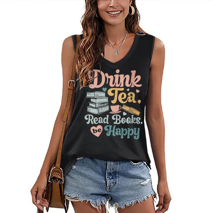 Women's Drink Tea Read Books Nerd Book Reader Book Reading Lover Women's V-Neck Tank Top