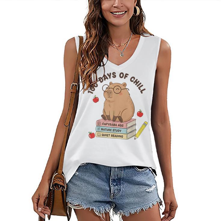 100 Days Of Chill Cute Capybara School Book Lover Women's V-Neck Tank Top