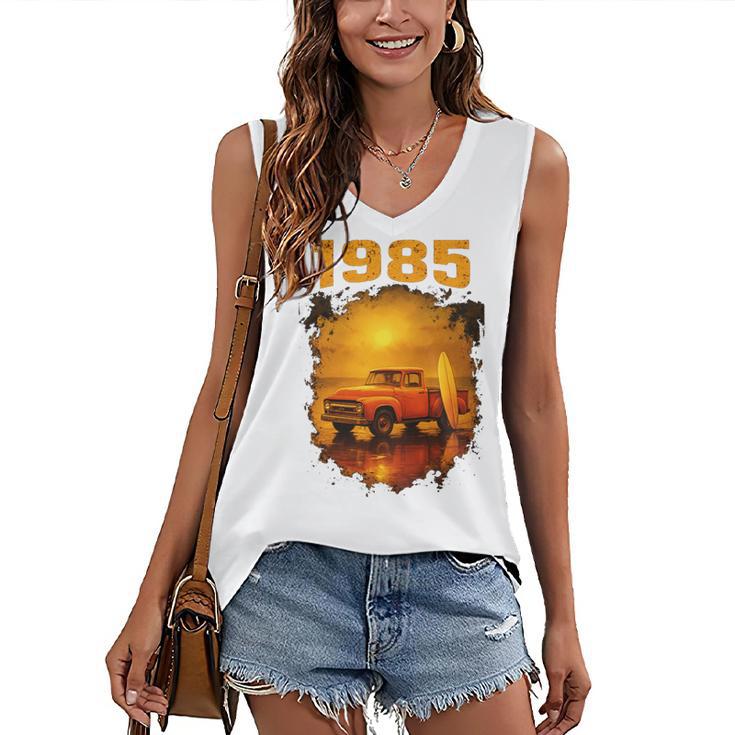 1985 Vintage Sunset Surf Truck Retro Beach Nostalgia Women's V-Neck Tank Top