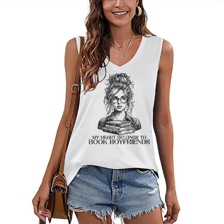 Book Lover Bent Over a Book Women's V-Neck Tank Top