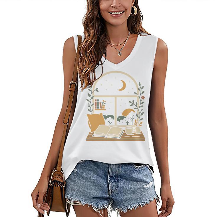 Book Lover Moonlight Reading Scene Night Women's V-Neck Tank Top