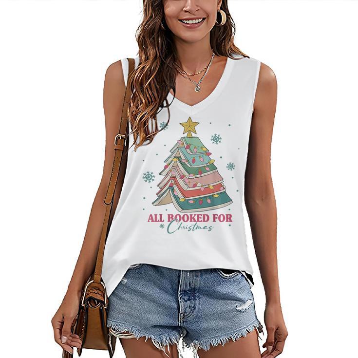 All Booked For Christmas Book Christmas Tree Lights Bookish Women's V-Neck Tank Top