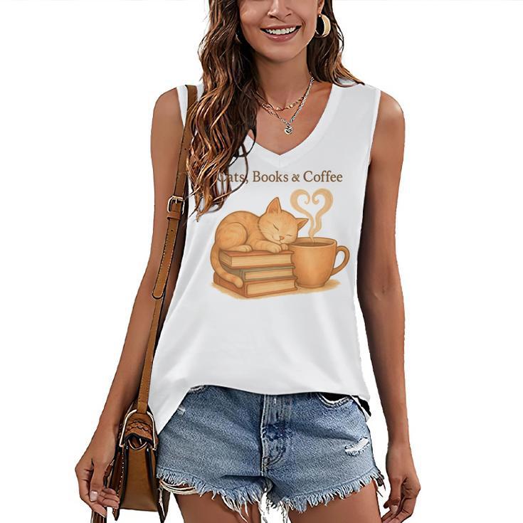 Cats Books And Coffee Heart Cozy Cat Lover Bookworm Readers Women's V-Neck Tank Top