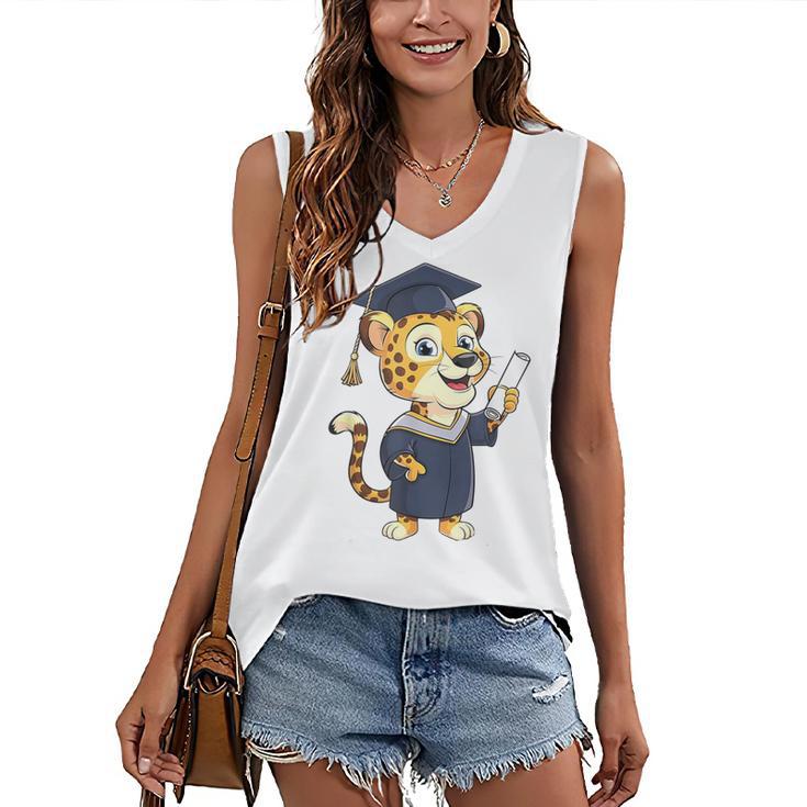 Cheetah Graduation Cute Kindergarten Elementary High School Women's V-Neck Tank Top
