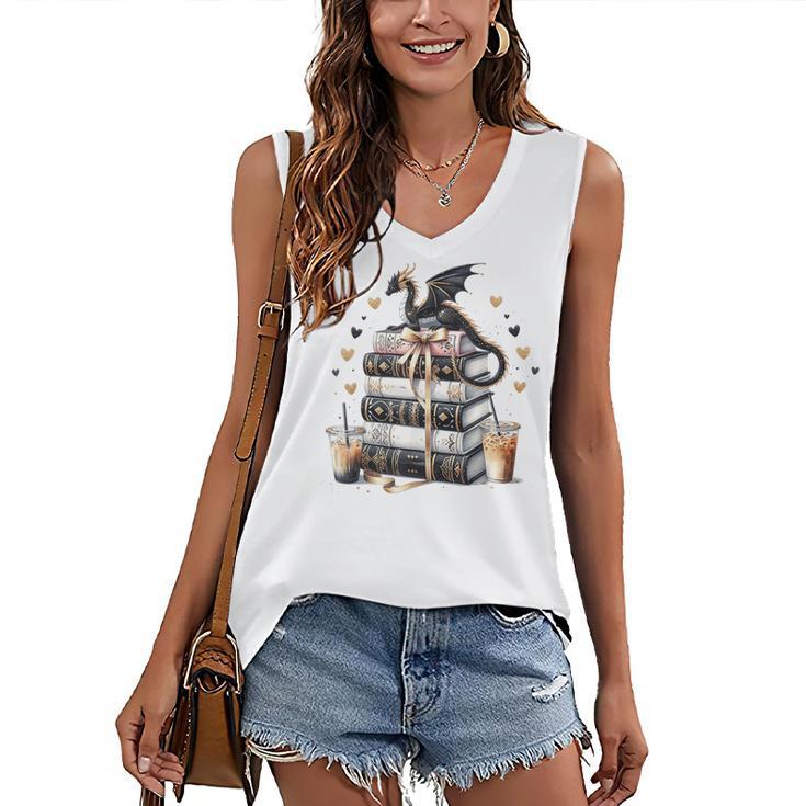Dragon Hoard Of Books Reading Lover Cute Art Women's V-Neck Tank Top