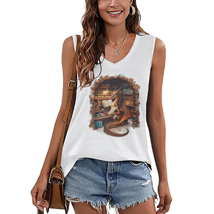 Fantasy Dragon Reading Book Lover Women's V-Neck Tank Top