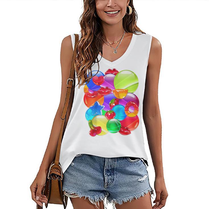 Frutiger Aero Aesthetic Tech Orb Pattern Heart Cherry Lips Raglan Baseball Tee Women's V-Neck Tank Top