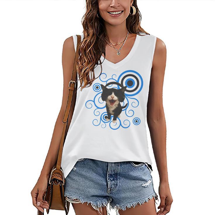 Frutiger Aero Cat Meme Headphone Kitty Cat Lover Women's V-Neck Tank Top