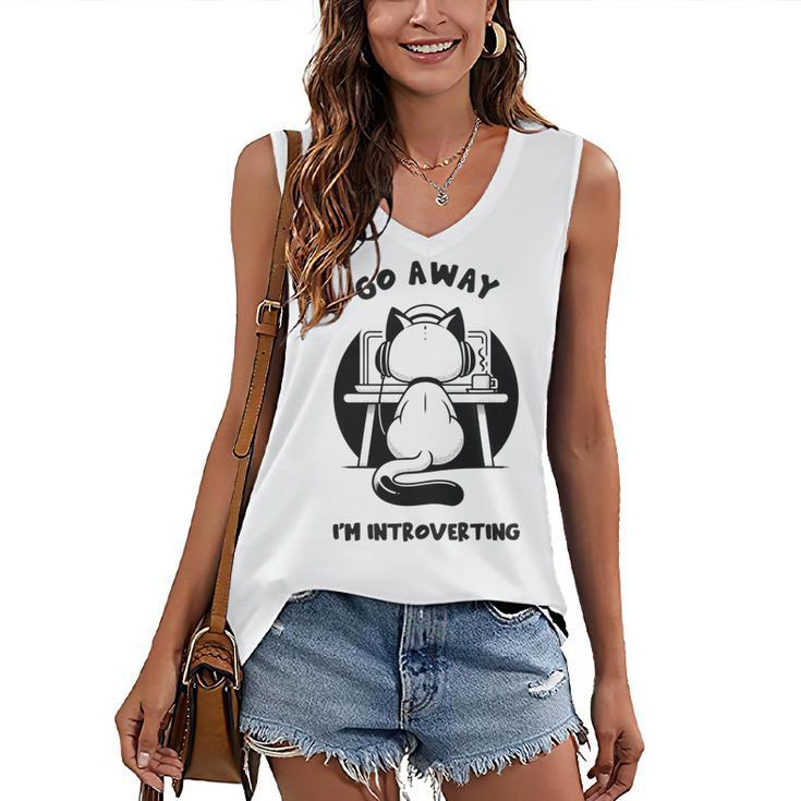 Go Away I'm Introverting Cat With Coffee Women's V-Neck Tank Top