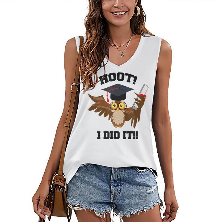 Hoot I Did It Grad Owl Holding Graduation Diploma Congrats Women's V-Neck Tank Top