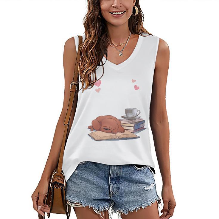 Just a Girl Who Loves Dogs Books Coffee  T-Shirt Women's V-Neck Tank Top