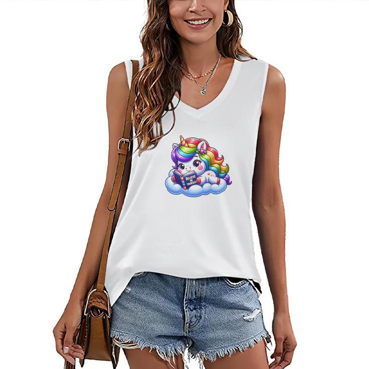 Just One More Chapter Bookish Book Unicorn Reading Book Women's V-Neck Tank Top