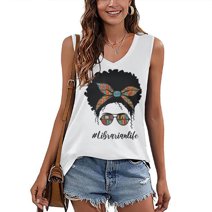 Librarian Teacher Messy Bun Life Book Library Back To School Women's V-Neck Tank Top