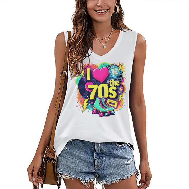 I Love The 70s Retro Cassette Roller Vinyl Nostalgia Vibes Premium Tri-Blend Women's V-Neck Tank Top