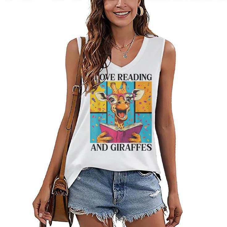 Love Reading And Giraffes Cute Giraffe Reading Book Lovers Women's V-Neck Tank Top