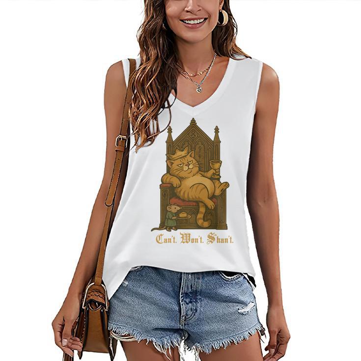 Medieval Cat Sarcastic Queen Lazy King Introvert Kitty Women's V-Neck Tank Top