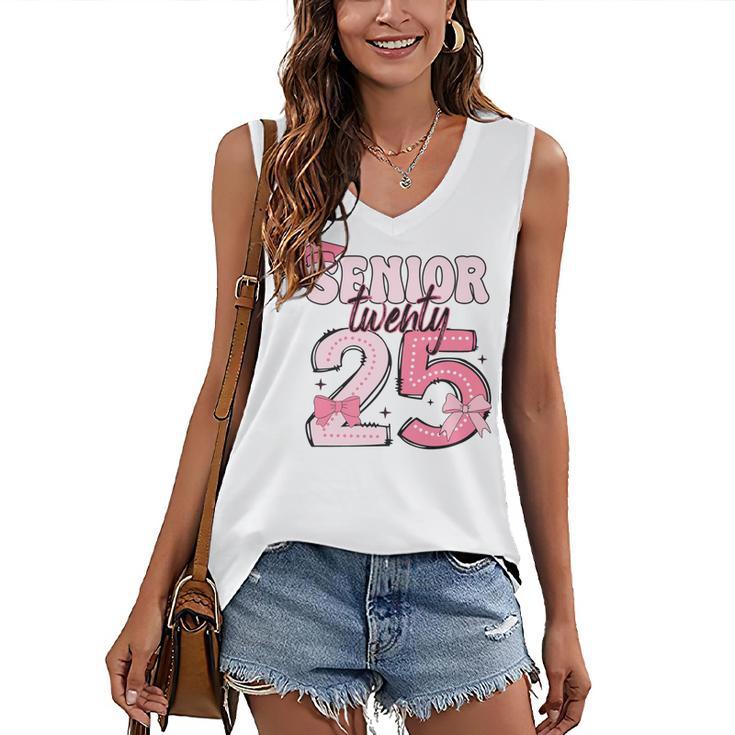 Pink Coquette Bow Senior 2025 Back To School Graduation Girl Women's V-Neck Tank Top