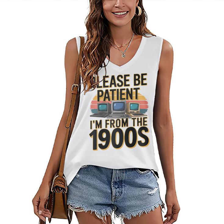Please Be Patient I'm From The 1900s Retro Computer Raglan Baseball Tee Women's V-Neck Tank Top