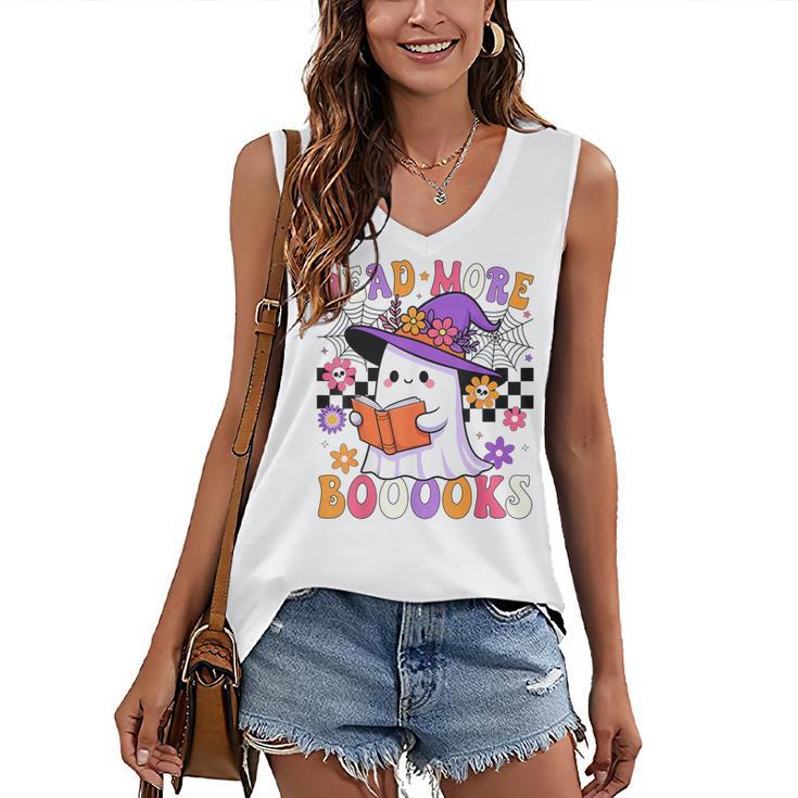 Read More Books Ghost Reading Book Teacher Halloween Women's V-Neck Tank Top