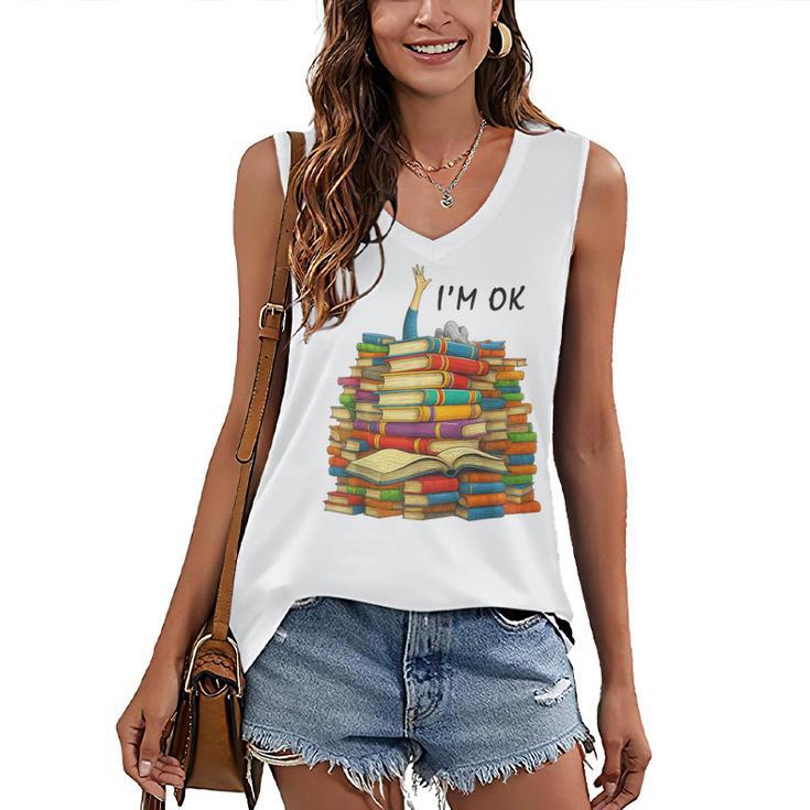 Reading Books Librarian Reader Nerd I'm Ok Teacher School Women's V-Neck Tank Top