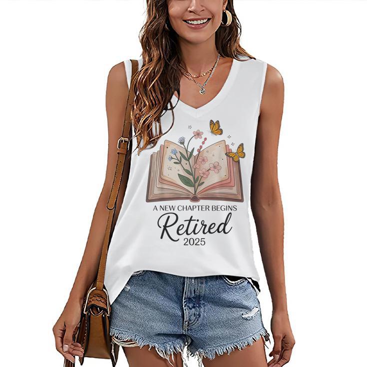 Retired 2025 A New Chapter Begins Retirement Teacher Book Women's V-Neck Tank Top