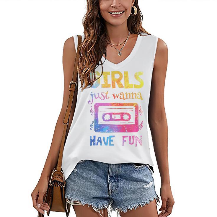 Retro Girls Just Wanna Have Fun Nostalgia 1980s 80's Premium Tri-Blend Women's V-Neck Tank Top
