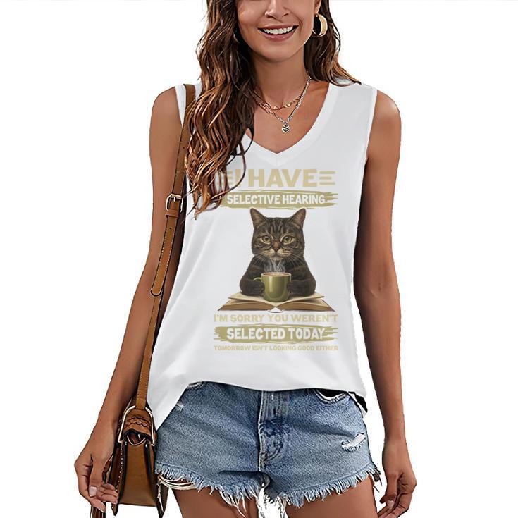 i Have Selective Hearing Cat Coffee Books Retro Women's V-Neck Tank Top