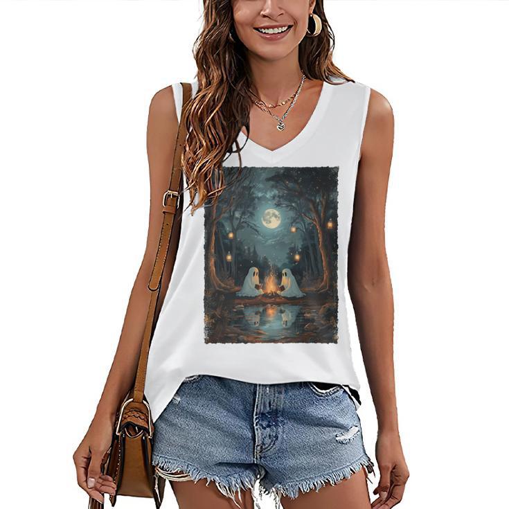 Vintage Ghost Book Reading Camping Gothic Halloween Teachers Women's V-Neck Tank Top