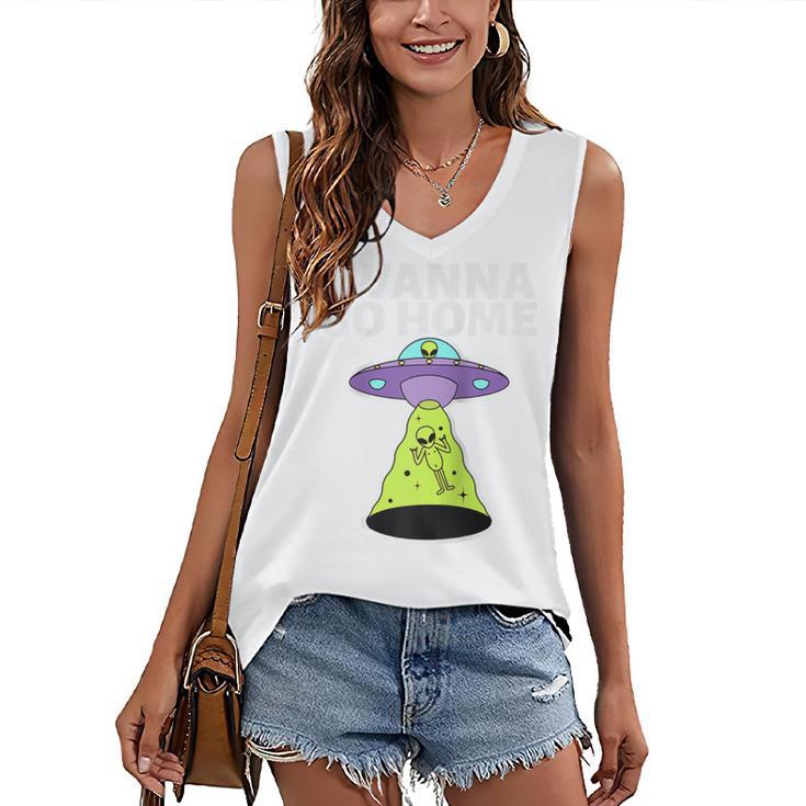 I Wanna Go Home Introvert UFO UAP Flying Saucer Trippy Alien Raglan Baseball Tee Women's V-Neck Tank Top