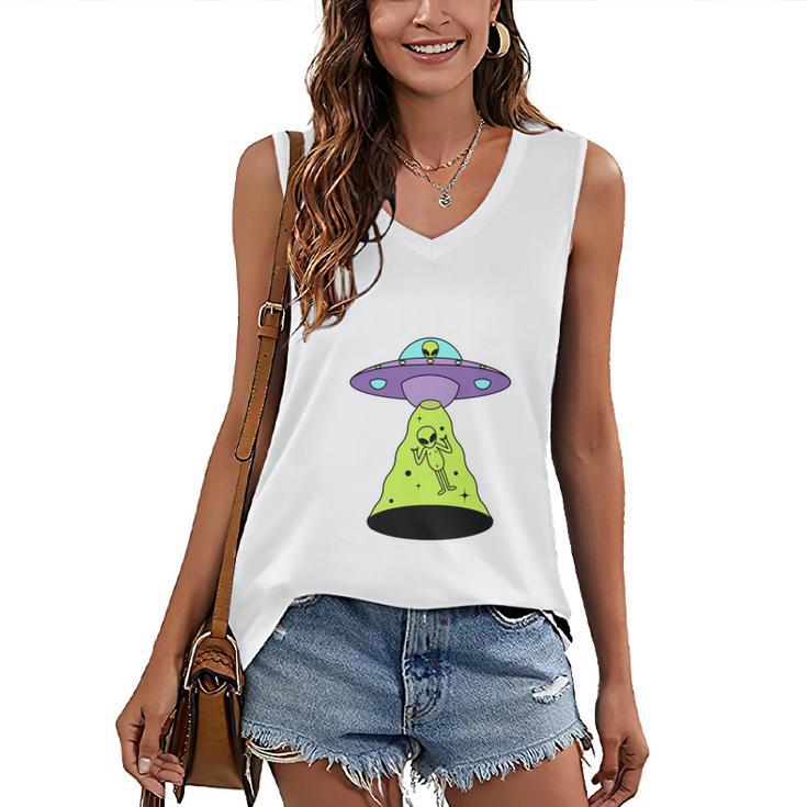 I Wanna Go Home Introvert UFO UAP Flying Saucer Trippy Alien Women's V-Neck Tank Top