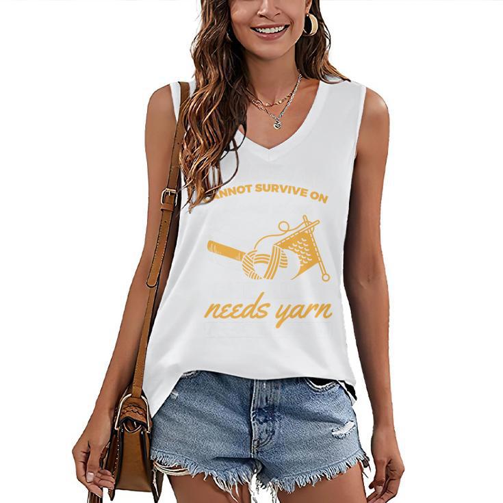 Woman Survives On Books Yarn Knitting Crochet Premium Tri-Blend Women's V-Neck Tank Top