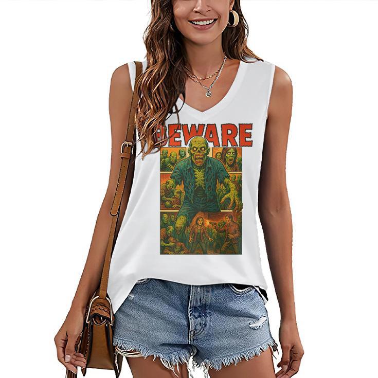 Zombie Tee Horror Movie Poster Vintage Comic Book Graphic Premium Women's V-Neck Tank Top