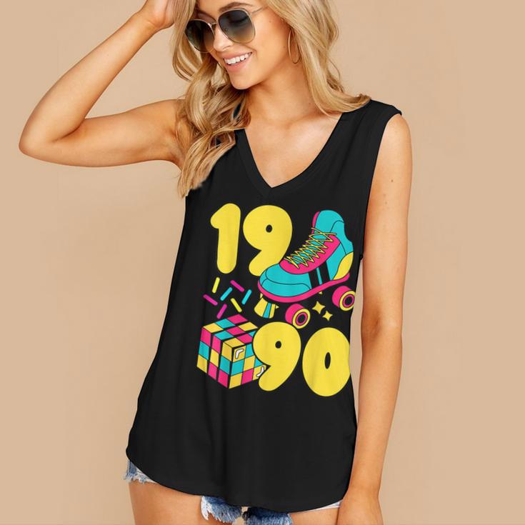 1990 Retro Raised In The 90s Old School Nostalgia Vibes Women's V-Neck Tank Top 1990 Retro Raised In The 90s Old School Nostalgia Vibes Women's V-Neck Tank Top