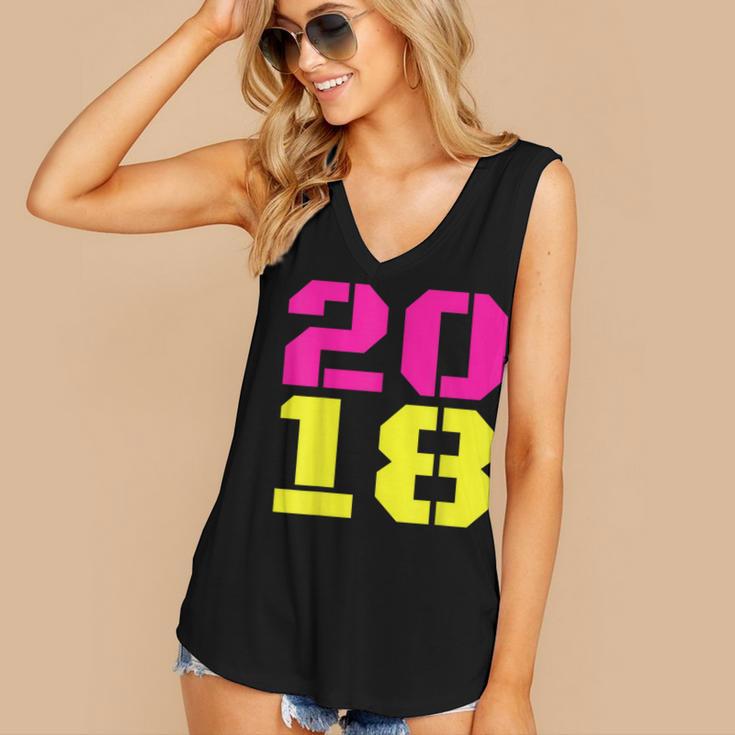 2018 Big Neon Numbers For The New Year Or Graduation Women's V-Neck Tank Top