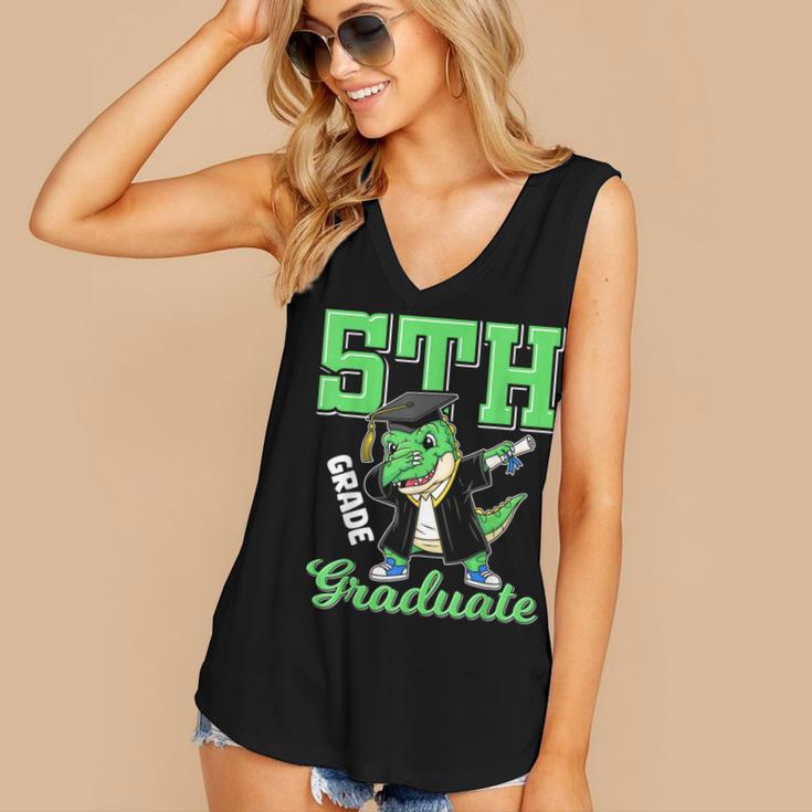 5th Grade Graduate Dinosaur Dab Graduation School Women's V-Neck Tank Top
