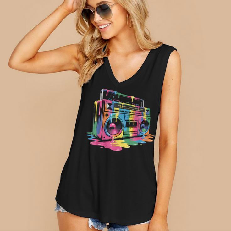 80s 90s Hip Hop Nostalgia Retro Boombox Music Lovers Women's V-Neck Tank Top