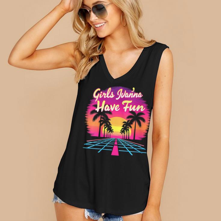 80s Fashion Girls Just Wanna Have Fun 1980s Nostalgia Women's V-Neck Tank Top