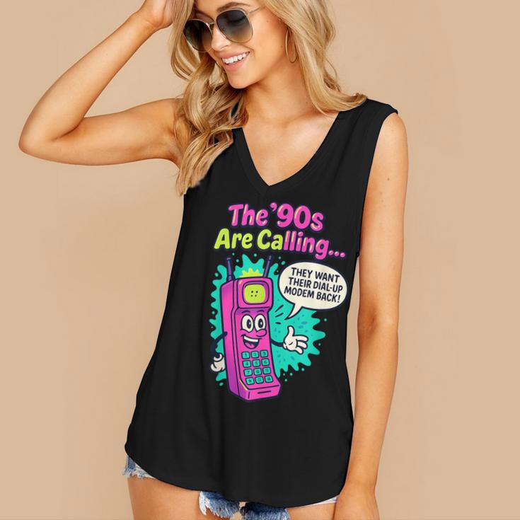 The 90s Are Calling Retro 90s Kid Nostalgia Gag Meme Women's V-Neck Tank Top