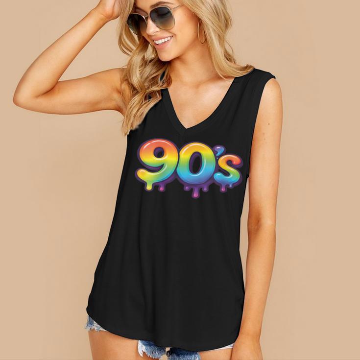 90s Retro Pop Art Rainbow Lips Nostalgia Costume 90s Women's V-Neck Tank Top