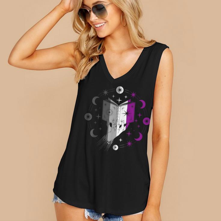 Ace Pride Book With Stars Moons And Magic Hand Women's V-Neck Tank Top