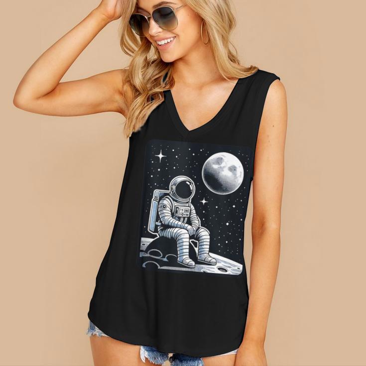 Aesthetic Spaceman Astronaut On The Moon Space Introvert Women's V-Neck Tank Top