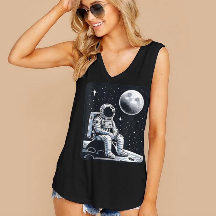 Aesthetic Spaceman Astronaut On The Moon Space Introvert Women's V-Neck Tank Top