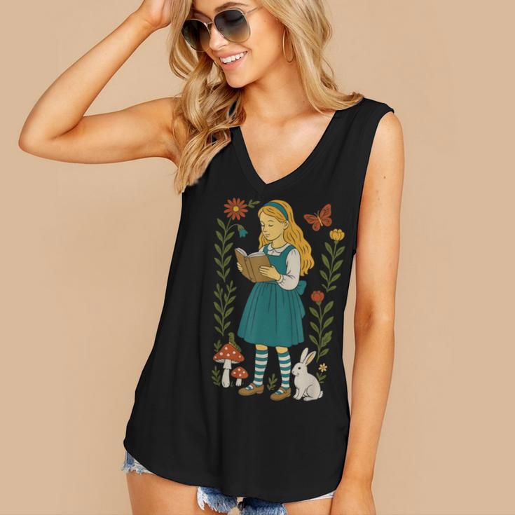 Alice In Wonderland Book Lover Lewis Carroll Rabbit Women's V-Neck Tank Top