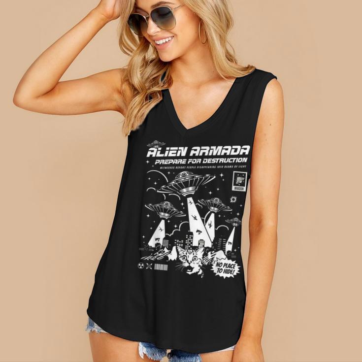 Alien Abduction UFO Lovers Comic Book Style Shirt Women's V-Neck Tank Top Alien Abduction UFO Lovers Comic Book Style Shirt Women's V-Neck Tank Top