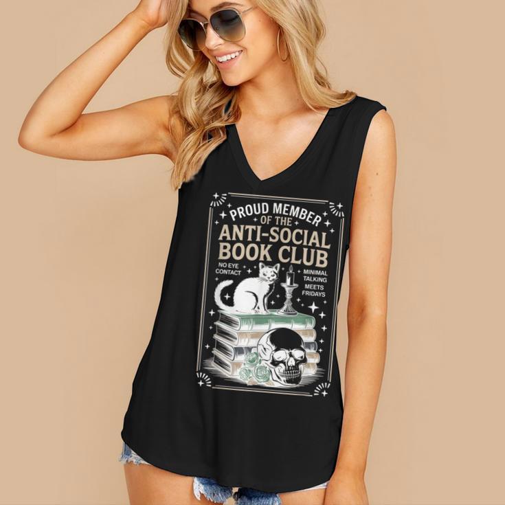 Anti-Social Book-Club Cat Graphic Women's V-Neck Tank Top