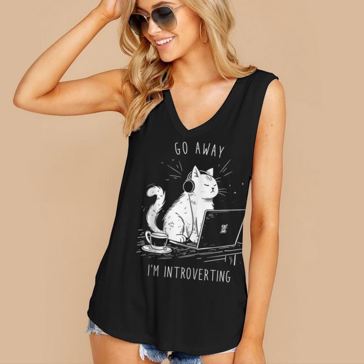 Antisocial Introvert Cat With Coffee On Computer Emo Goth Women's V-Neck Tank Top Antisocial Introvert Cat With Coffee On Computer Emo Goth Women's V-Neck Tank Top